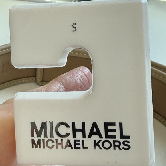 Michael Kors Cream Canvas Belt with Tan Trim and Silver-Tone MK Accent - Picture 3 of 5